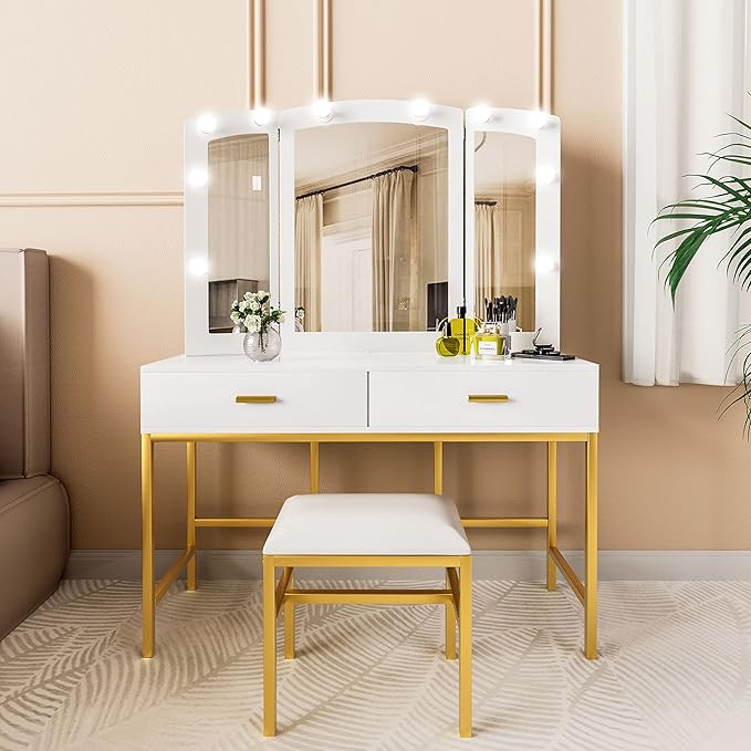 Makeup Vanity with Lights, Vanity Desk with Mirror and Lights Makeup Desk with Drawers Makeup Tab... | Amazon (US)