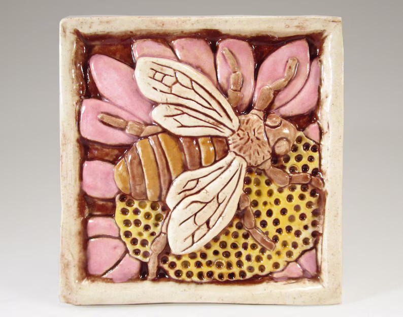 Ceramic Art Tile, BEE on FLOWER PINK, Wall Art, 4x4 Ceramic Tile, This Tile is Made to Order - Et... | Etsy (US)