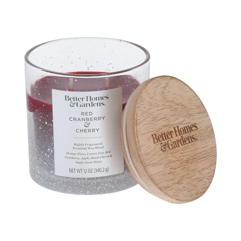 Better Homes & Gardens Red Cranberry & Cherry Scented 2-Wick Snow Glass Jar Candle, 12 oz | Walmart (US)