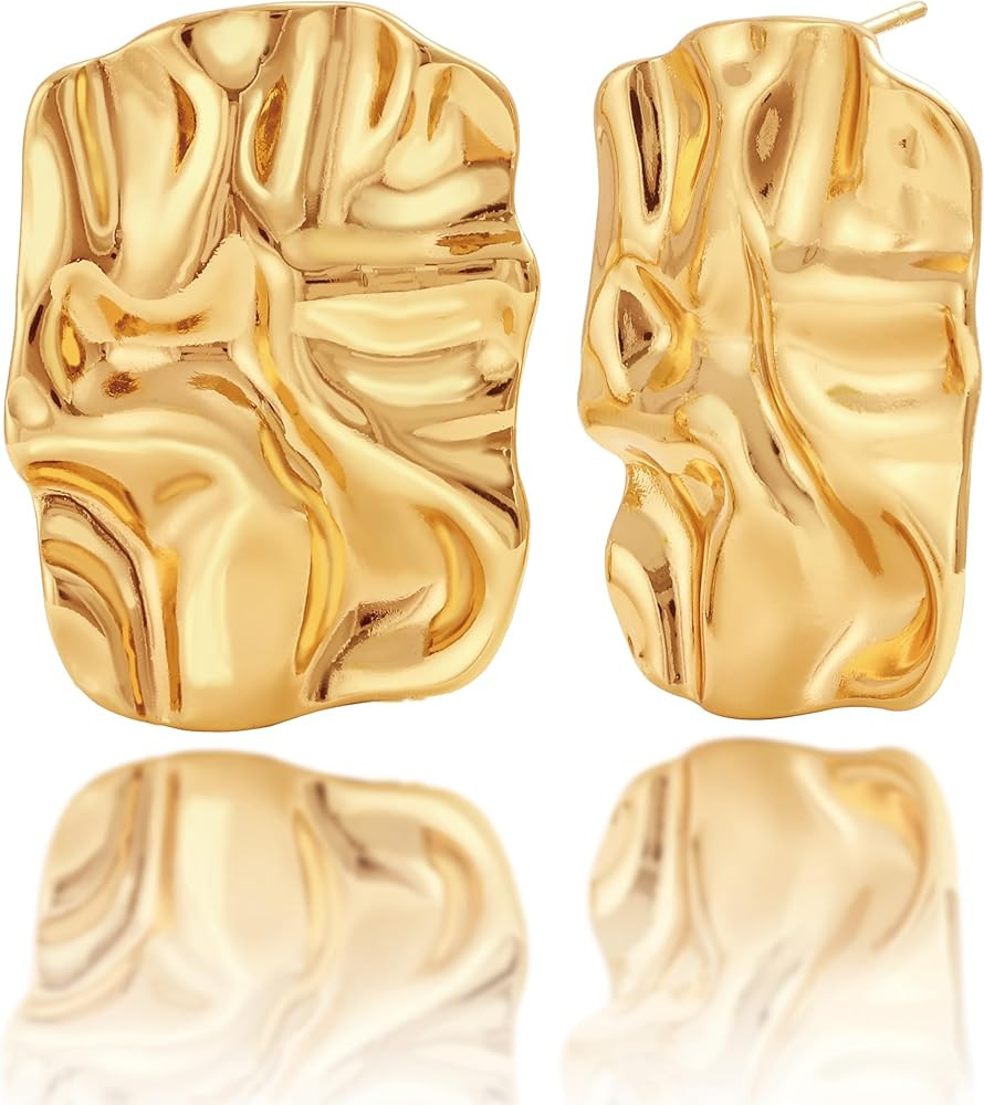 Chunky Gold Studs Earrings for Women- 14K Gold Plated Stainless Steel Heaven Mayhem Earrings Gold... | Amazon (US)