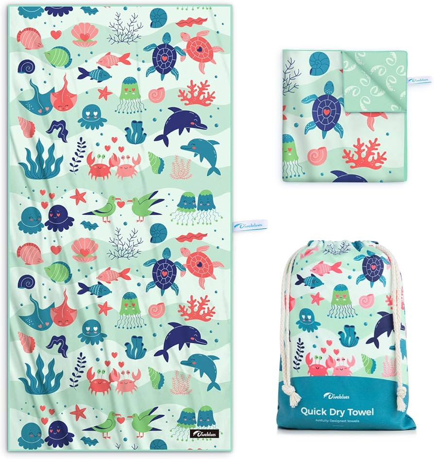 Kids Beach Towel 60''x30'', Quick Dry, Sand Free, Compact, Lightweight, Absorbent, Girls & Boys L... | Amazon (US)