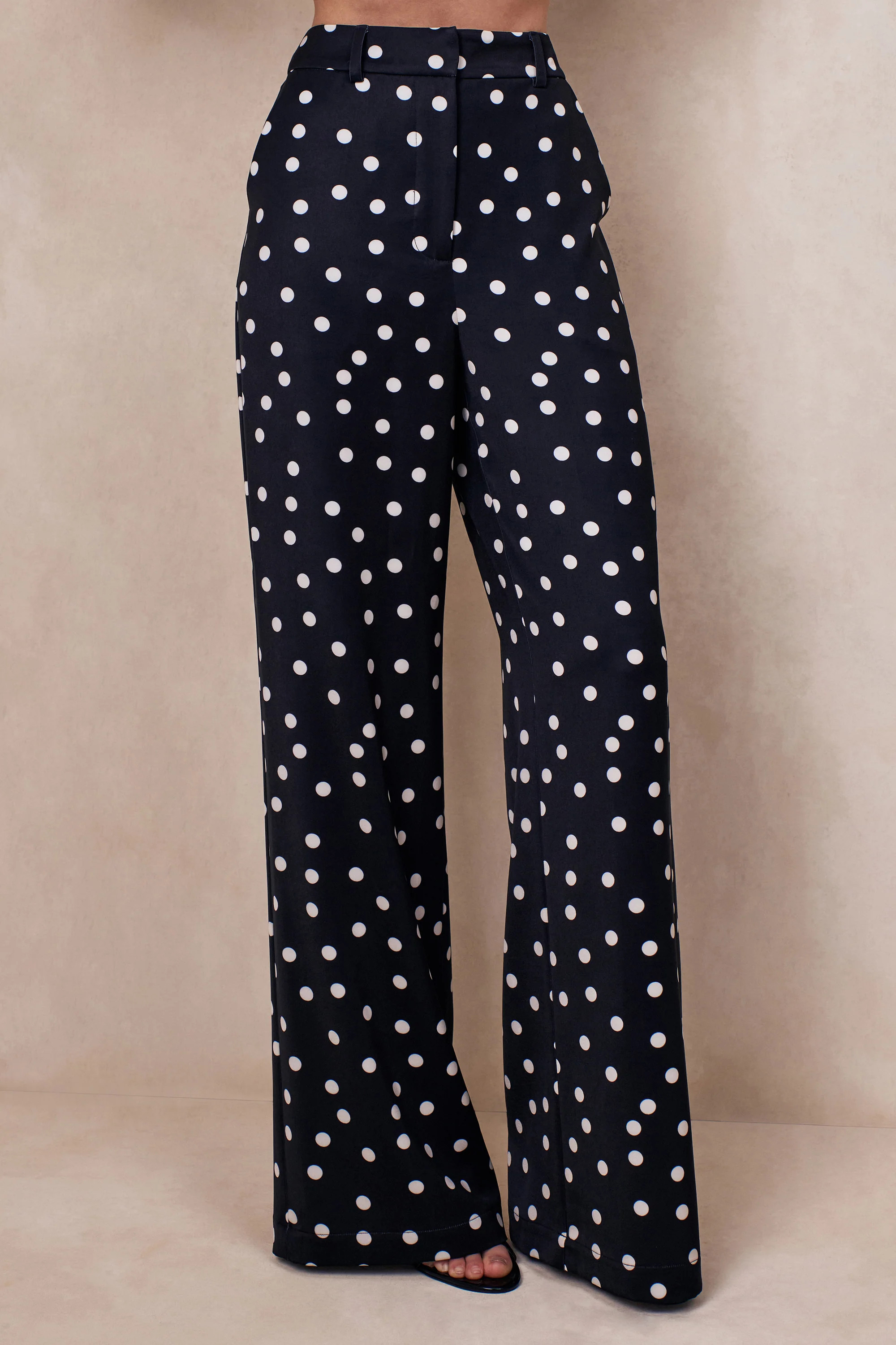 Seloria | Black & White Satin Polka Dot Wide-Leg Trouser | Club L London