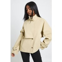 boohoo Women's Funnel Neck Belted Trench Coat in Stone | Size: 12 | Polyurethane | boohoo (US & Canada)