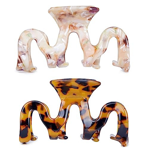 Hair Claw Clips Cutout Tortoise Shell Celluloid Hair Jaw Clips Large Hair Catch Clamps Barrettes Headwear Accessories for Women Ladies (2 Pack) | Amazon (US)
