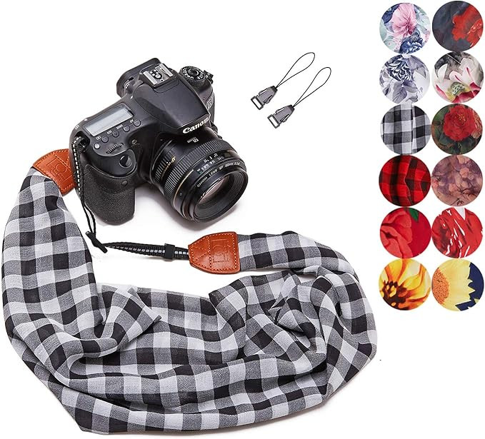 Camera Strap Scarf Vintage Plaid Fabric DSLR Universal Neck Shoulder Belt for Women by Deanoy(Gra... | Amazon (US)