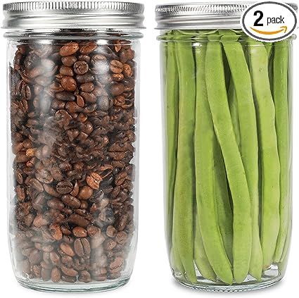 2 Pack Wide Mouth Mason Jars 24 oz Glass Pickle Jars Food Storage Mason Jars with Airtight Lids a... | Amazon (US)