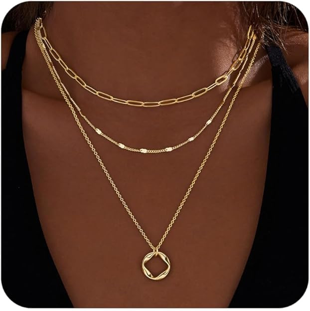 Layered Gold Necklaces for Women,Stackable Dainty 14K Gold Silver Plated Trendy Circle Paperclip ... | Amazon (US)