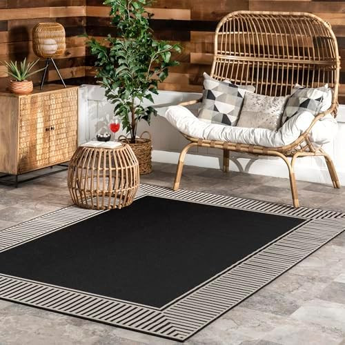 Nuloom Asha Black/Ivory, 4' x 6', Casual, Striped Border, Soft and Cozy, High Traffic, Stain Resi... | Amazon (US)
