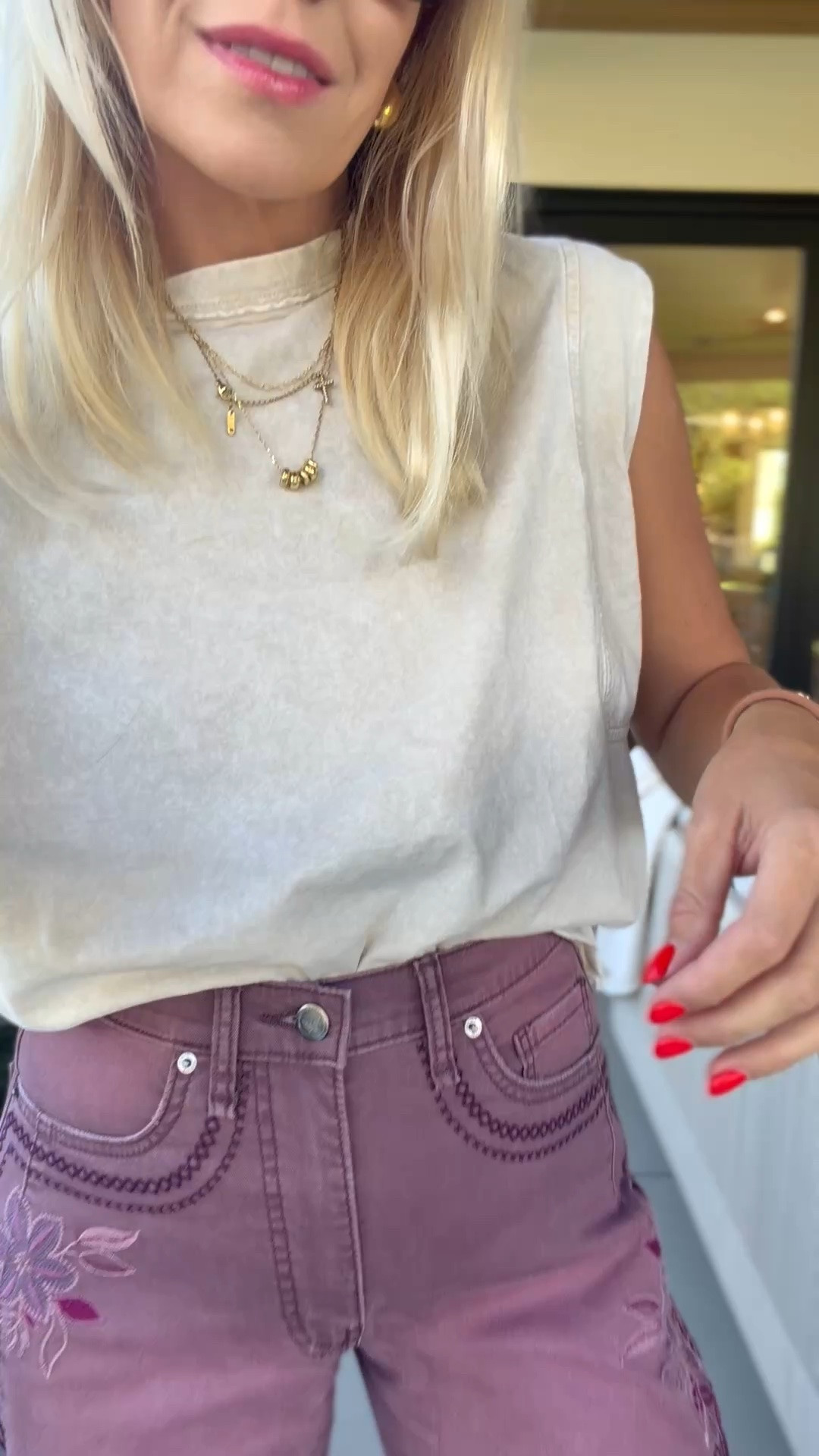 Love the color and the embroidered details on these new jeans. I sized down to a 2!