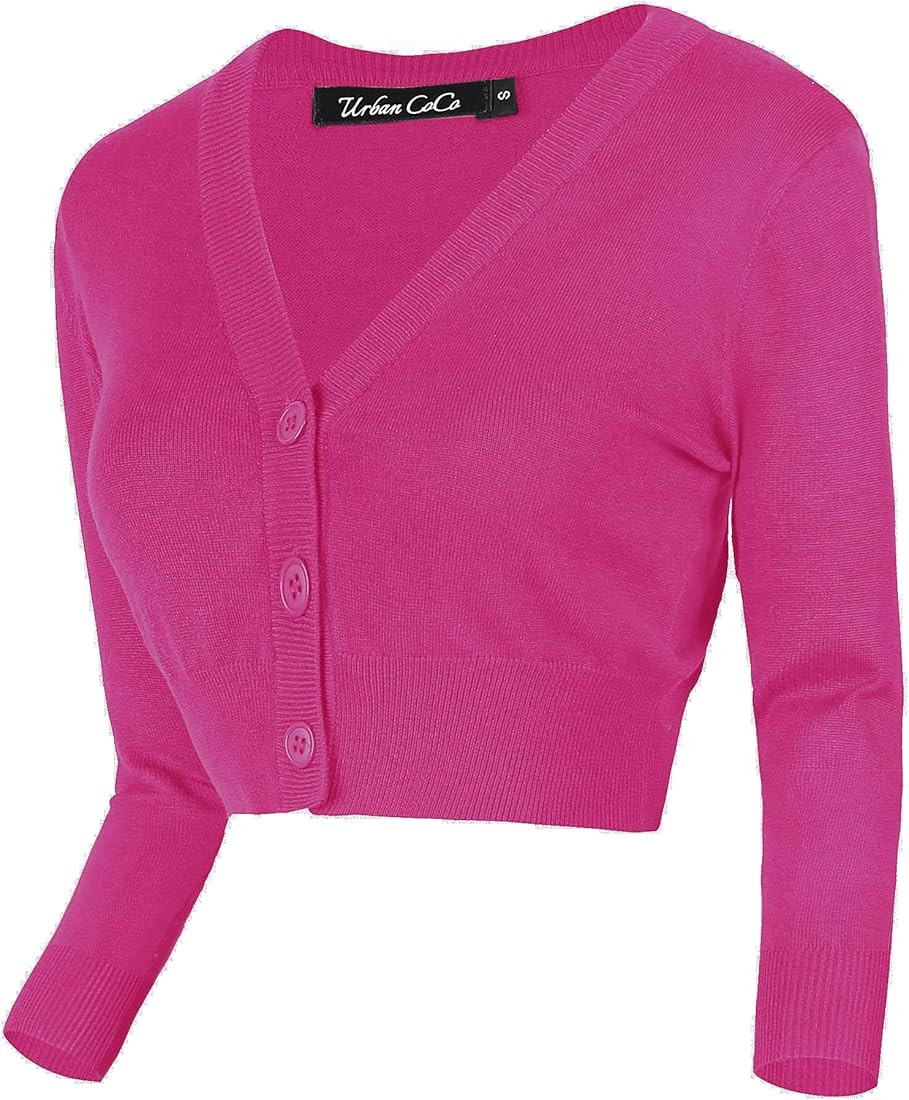 Women's Cropped Cardigan V-Neck Button Down Knitted Sweater 3/4 Sleeve | Amazon (US)