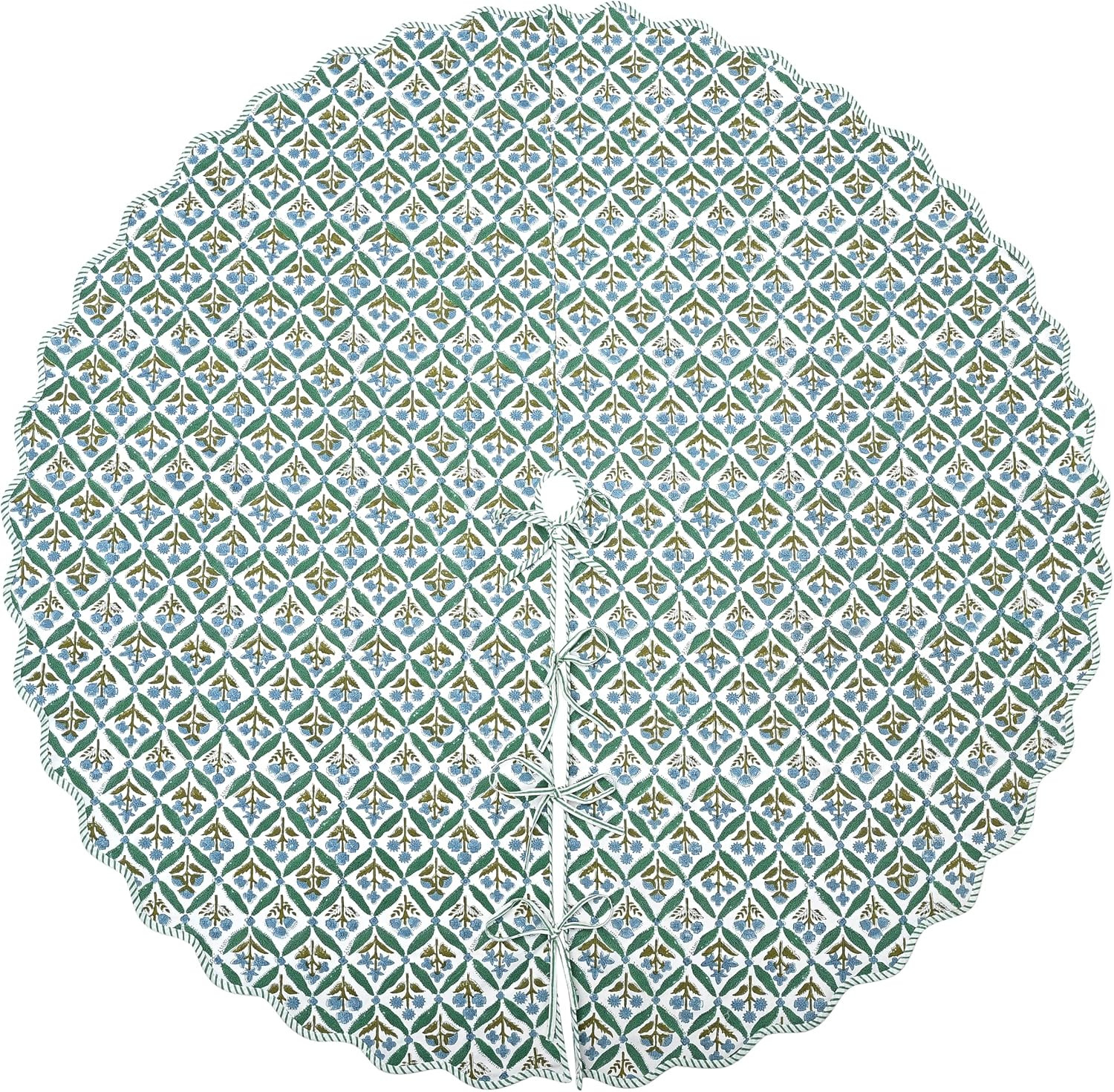 Ridhi Sea Green Hand Block Print Cotton Christmas Tree Skirt 60 Inch | Amazon (US)