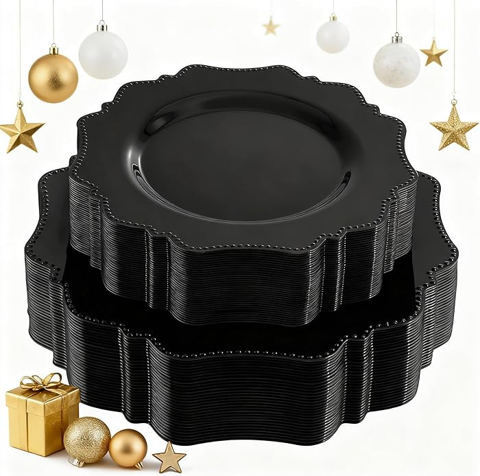 COLOSUS 100pcs Black Plastic Plates - Heavy Duty Black Plastic Plates Disposable for Party/weddin... | Amazon (US)