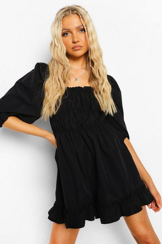 Puff Sleeve Rouched Romper | Boohoo.com (US & CA)