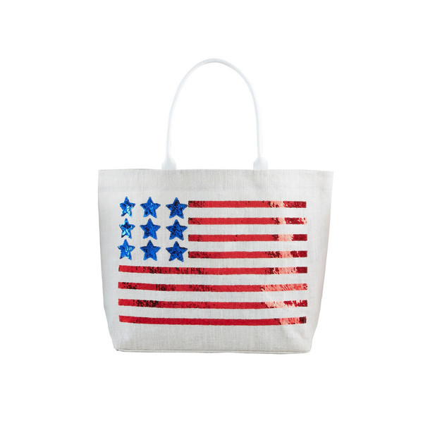 Mud Pie White 4th Of July Sparkle Tote Bag | 100% Polyester | Mud Pie
