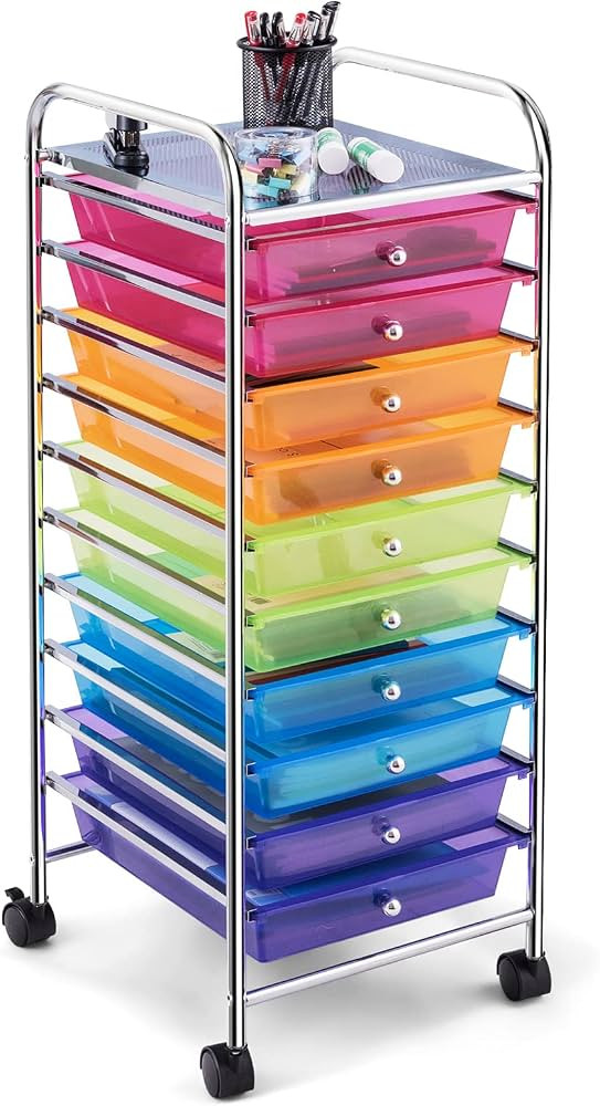COSTWAY 10-Drawer Rolling Storage Cart, Utility Mobile Trolley with Removable Drawers & Universal... | Amazon (US)