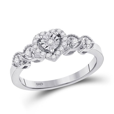 Women s Solid 10kt White Gold Round Diamond Heart Ring 1/5 Cttw Ring Size 6.5 | Walmart (US)