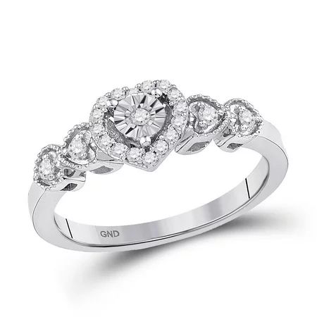Women s Solid 10kt White Gold Round Diamond Heart Ring 1/5 Cttw Ring Size 6.5 | Walmart (US)
