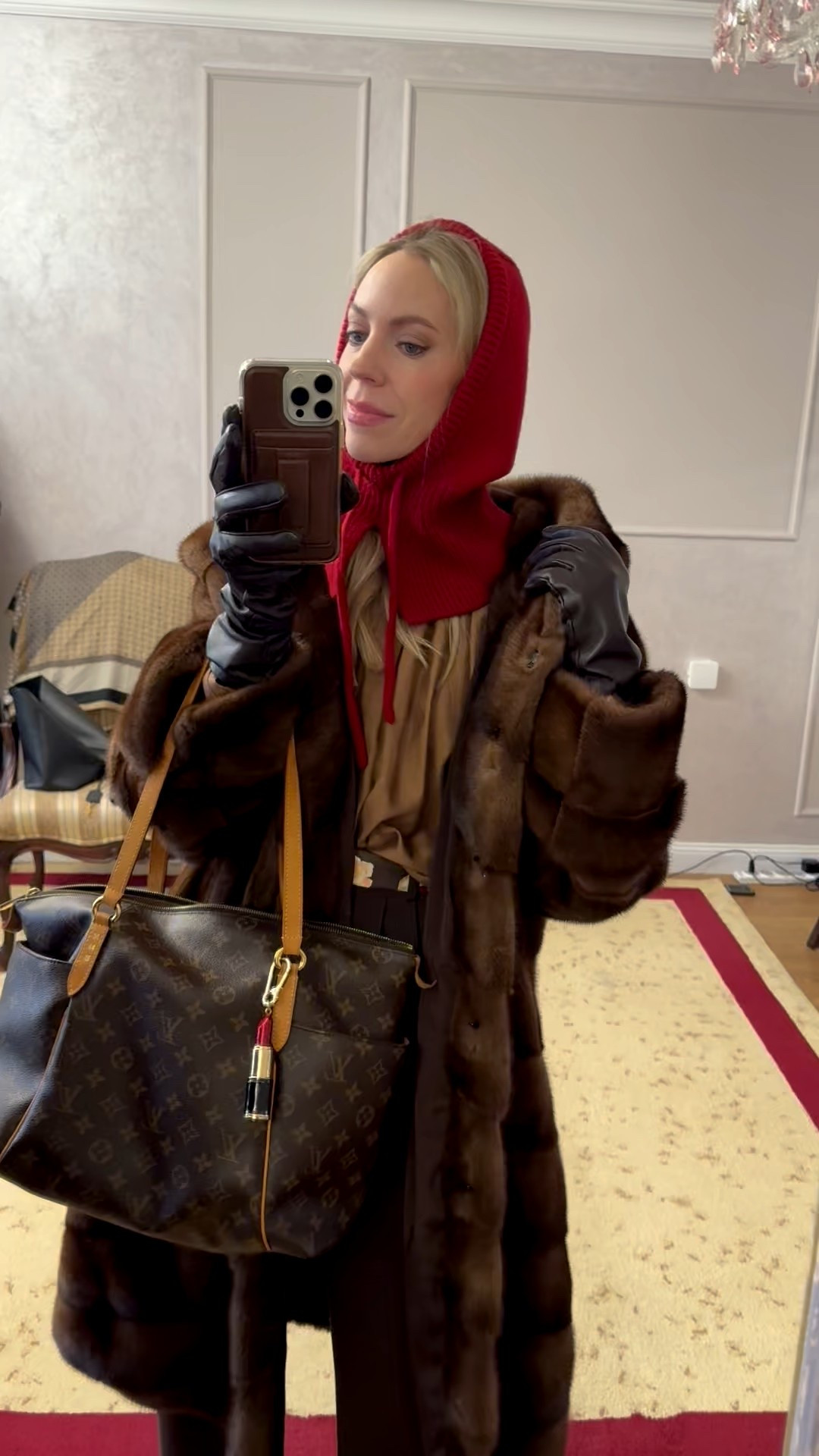 Office look of the day, workwear, balaclava, fur coat, @abercrombie chocolate brown trousers, chocolate brown kitten heel boots, Louis Vuitton tote bag 

#LTKWorkwear #LTKOver40 #LTKootd