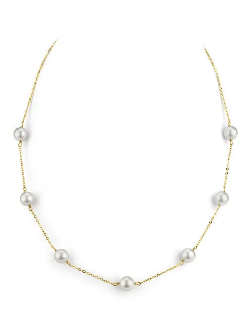 The Pearl Source 14K Gold Japanese Akoya Pearl Tincup Necklace in Yellow Gold Chain at Nordstrom, Size 18 | Nordstrom