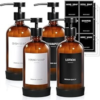 Hand Soap Dispenser for Bathroom 2 Pack, Amber Glass Soap Dispenser with Stainless Steel Pump, 16... | Amazon (US)