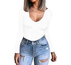 CLOZOZ Long Sleeve Tops for Women Sexy Womens V Neck T Shirts for Women Fitted Shirts Tight Basic... | Amazon (US)