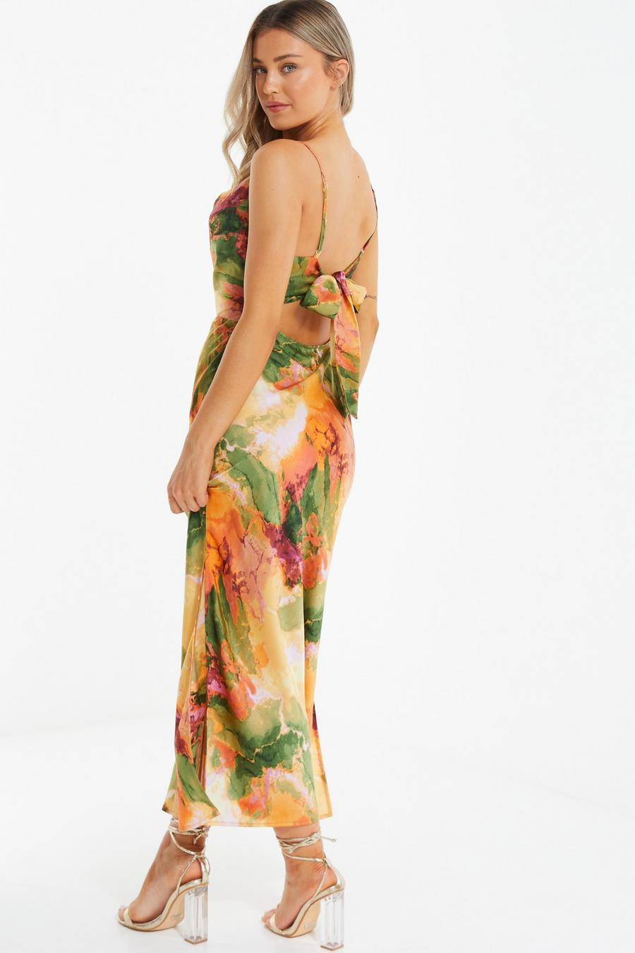 Petite Multicoloured Marble Print Midaxi Dress | Quiz Clothing (UK)