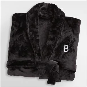 Men's Classic Luxury Embroidered Fleece Robe - Black | Things Remembered