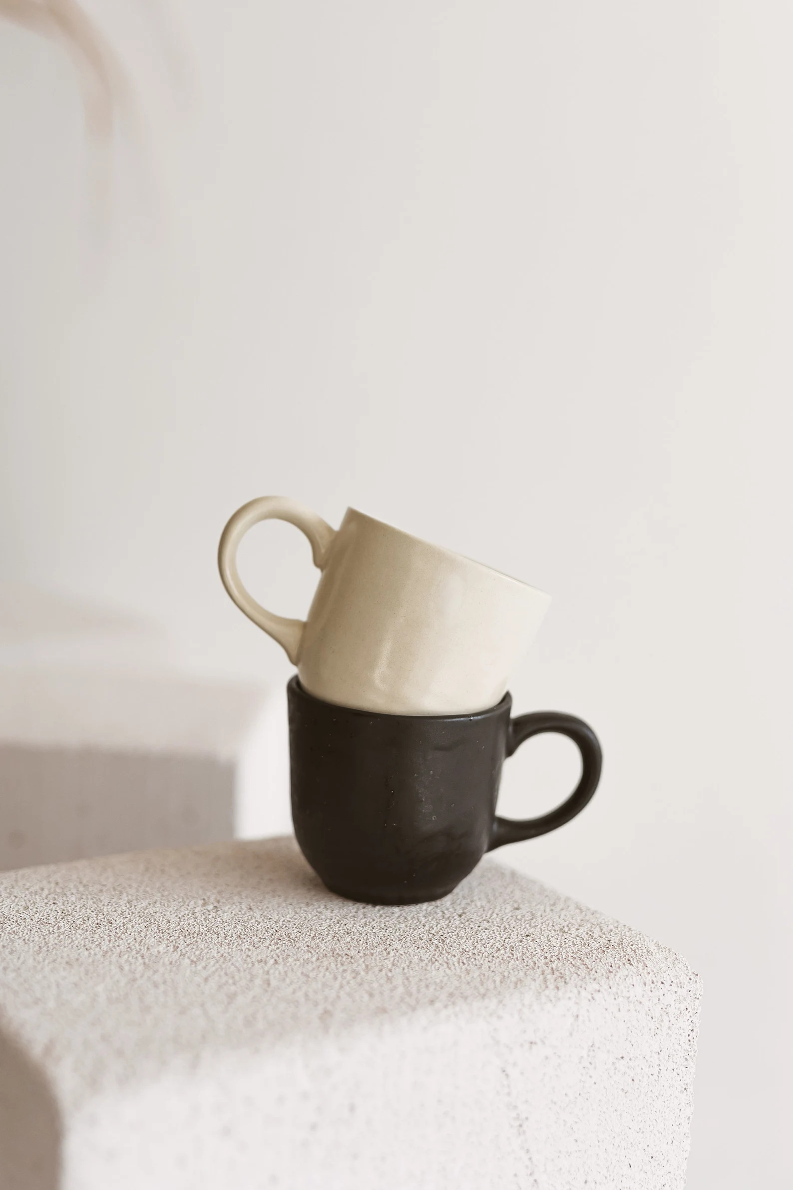 Set of Two Black and White Ceramic Tea Cups With Handle, Handmade Modern Pottery Coffee Mugs, Cof... | Etsy (US)