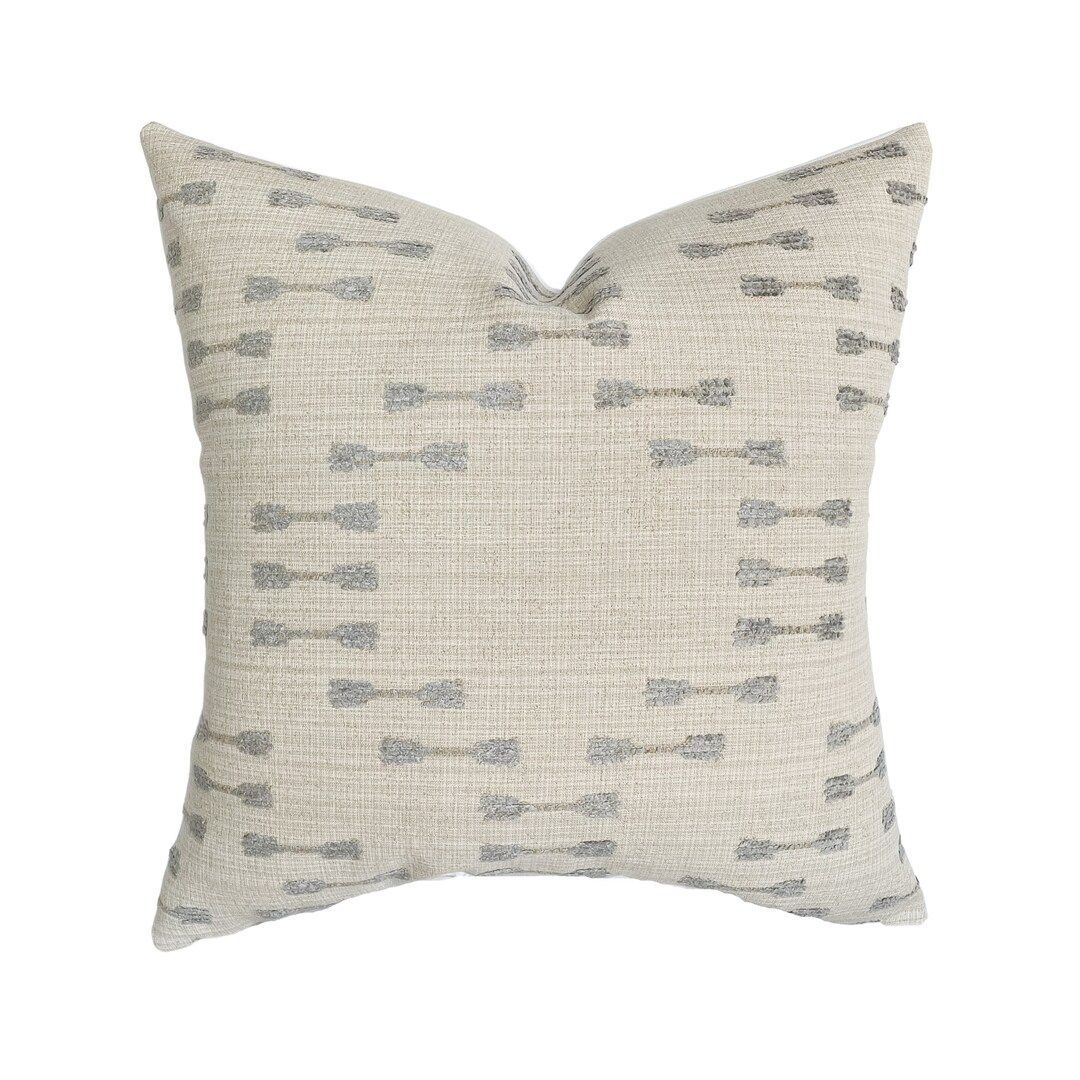 Brooks | Southwest Woven Stripe Pillow Cover | Basketweave Beige Ivory Coastal Blue | Designer Fa... | Etsy (US)