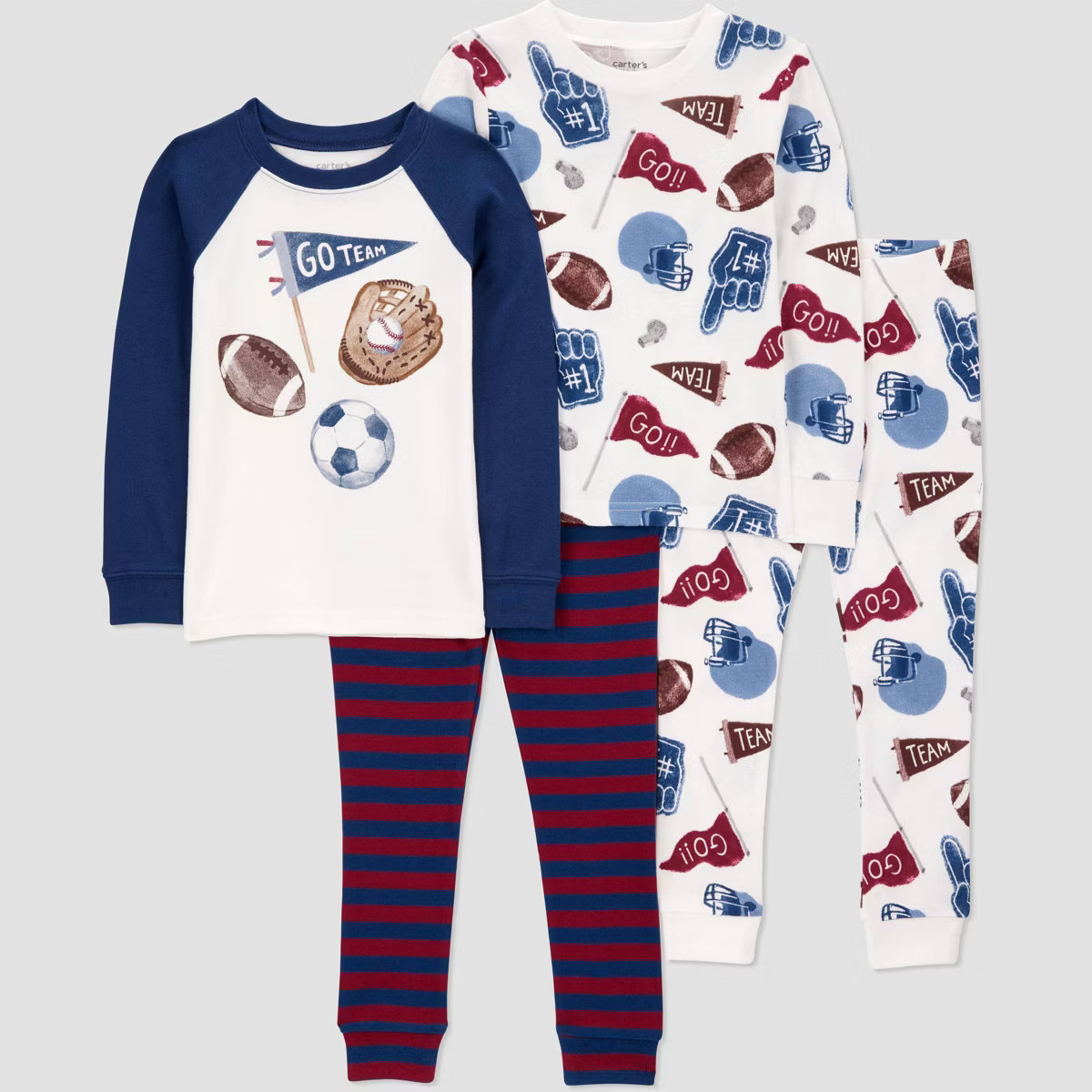 Carter's Just One You® Toddler Boys' 4pc Cotton Long Sleeve Sports Pajama Set - Navy/White/Maroo... | Target