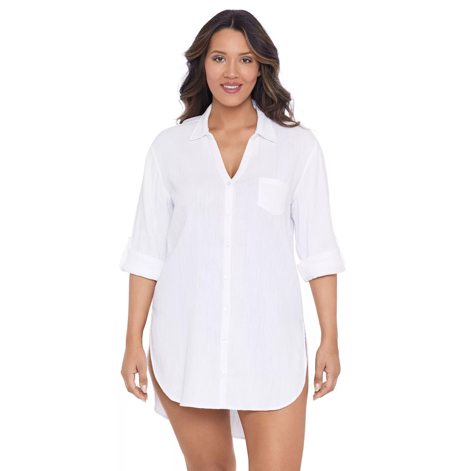 Women's Trimshaper Solid Button Down Swim Cover Up Shirt | Kohl's