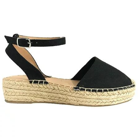 FIESTA Women's Espadrilles Ankle Strap Braided Platform Cap Toe Sandals Black | Walmart (US)