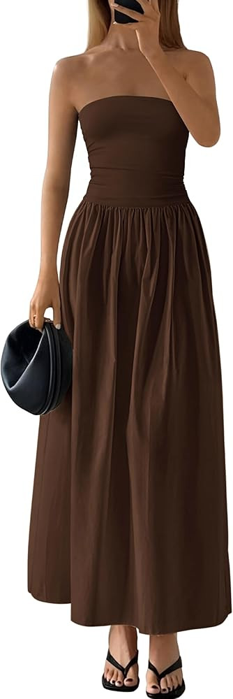 PRETTYGARDEN Women 2026 Summer Elegant Strapless Maxi Dress Tube Top Dress A Line Flowy Long Wedd... | Amazon (US)