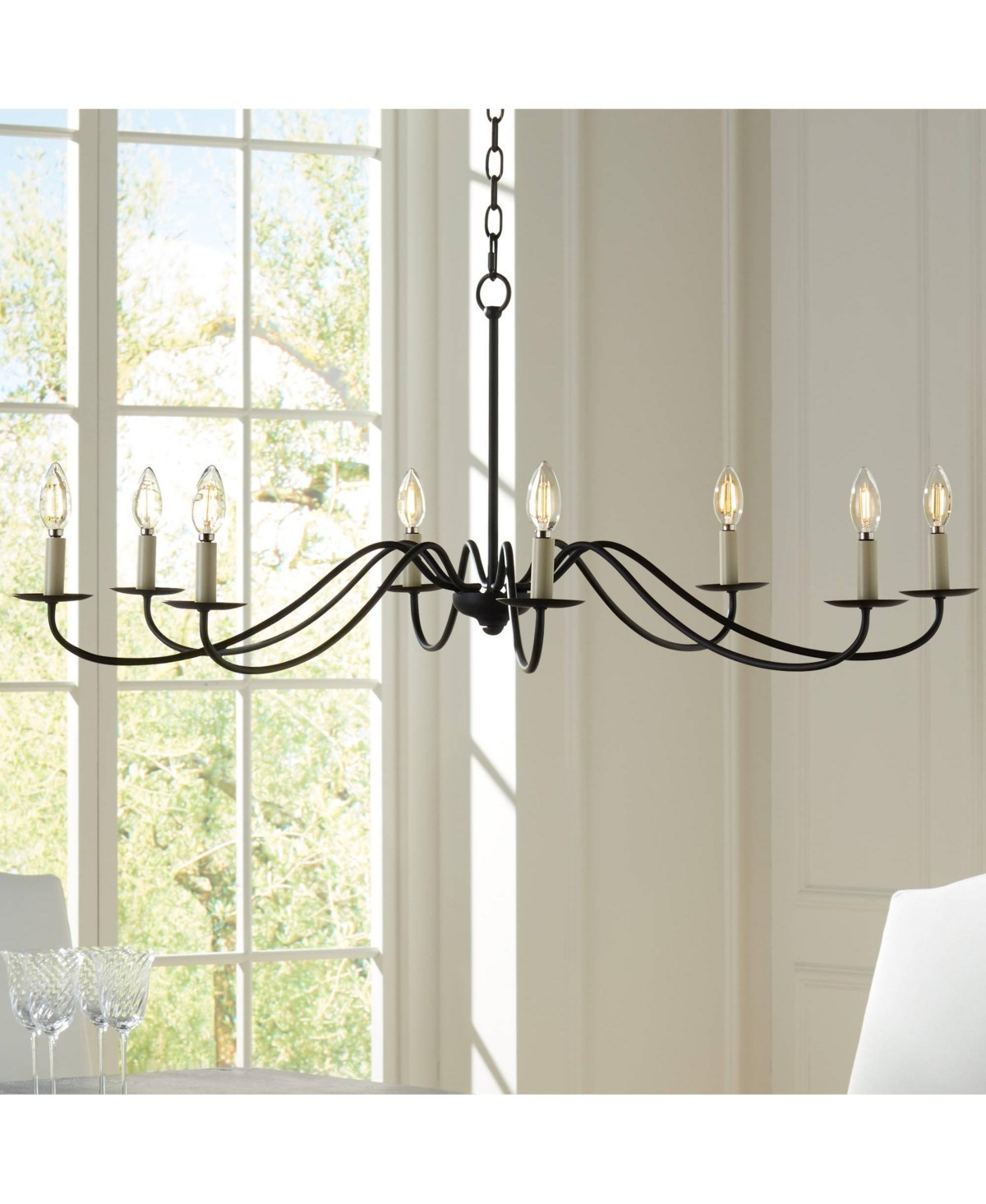 Franklin Iron Works Marinec Black Hanging Chandelier Lighting 42" Wide Farmhouse Rustic Bent Arms 8-Light Fixture for Dining Room Living House Home Fo | Macy's