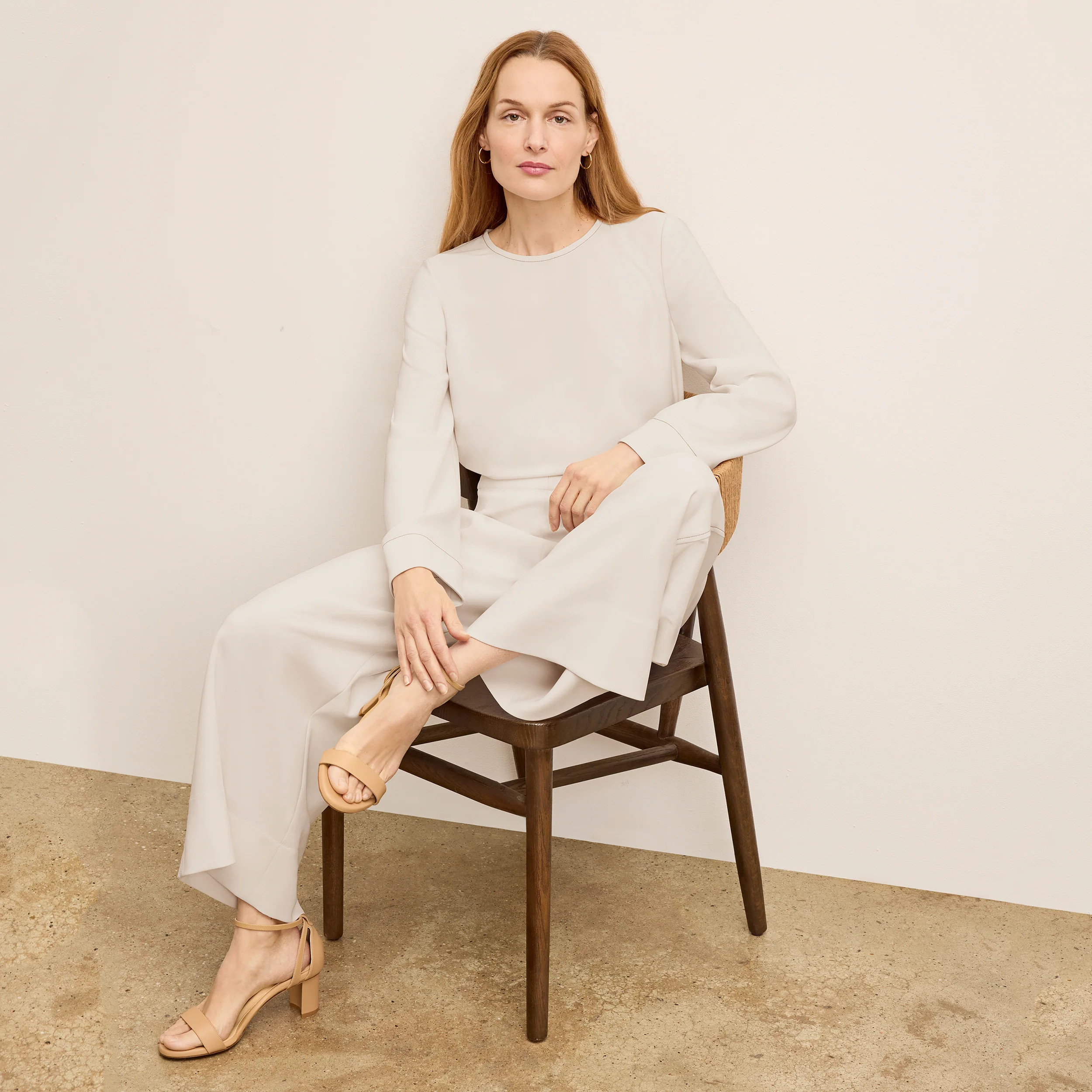 Jules Top - Everyday Crepe with Topstitch :: Eggshell | MM LaFleur