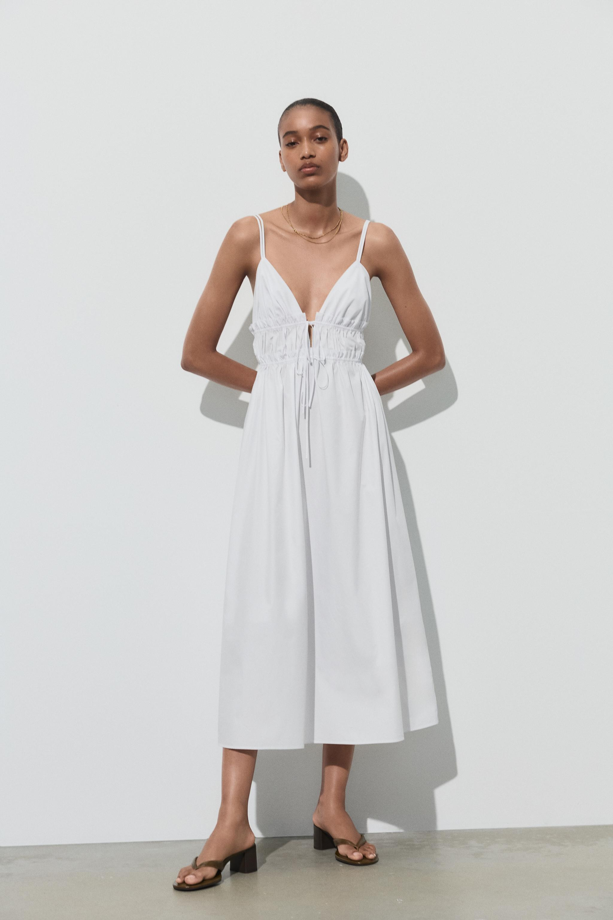 POPLIN MIDI DRESS WITH STRAPS | Zara US