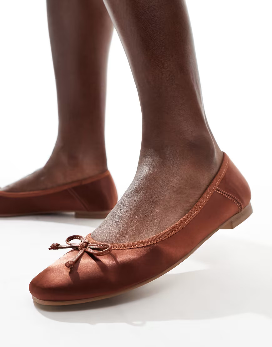 ASOS DESIGN Lullaby bow Ballet flats in brown | ASOS (Global)