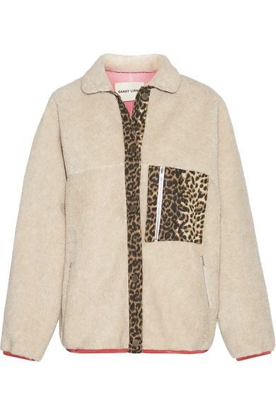 Sandy Liang - Checkers Leopard-print Canvas-trimmed Faux Shearling Jacket - Beige | NET-A-PORTER (UK & EU)
