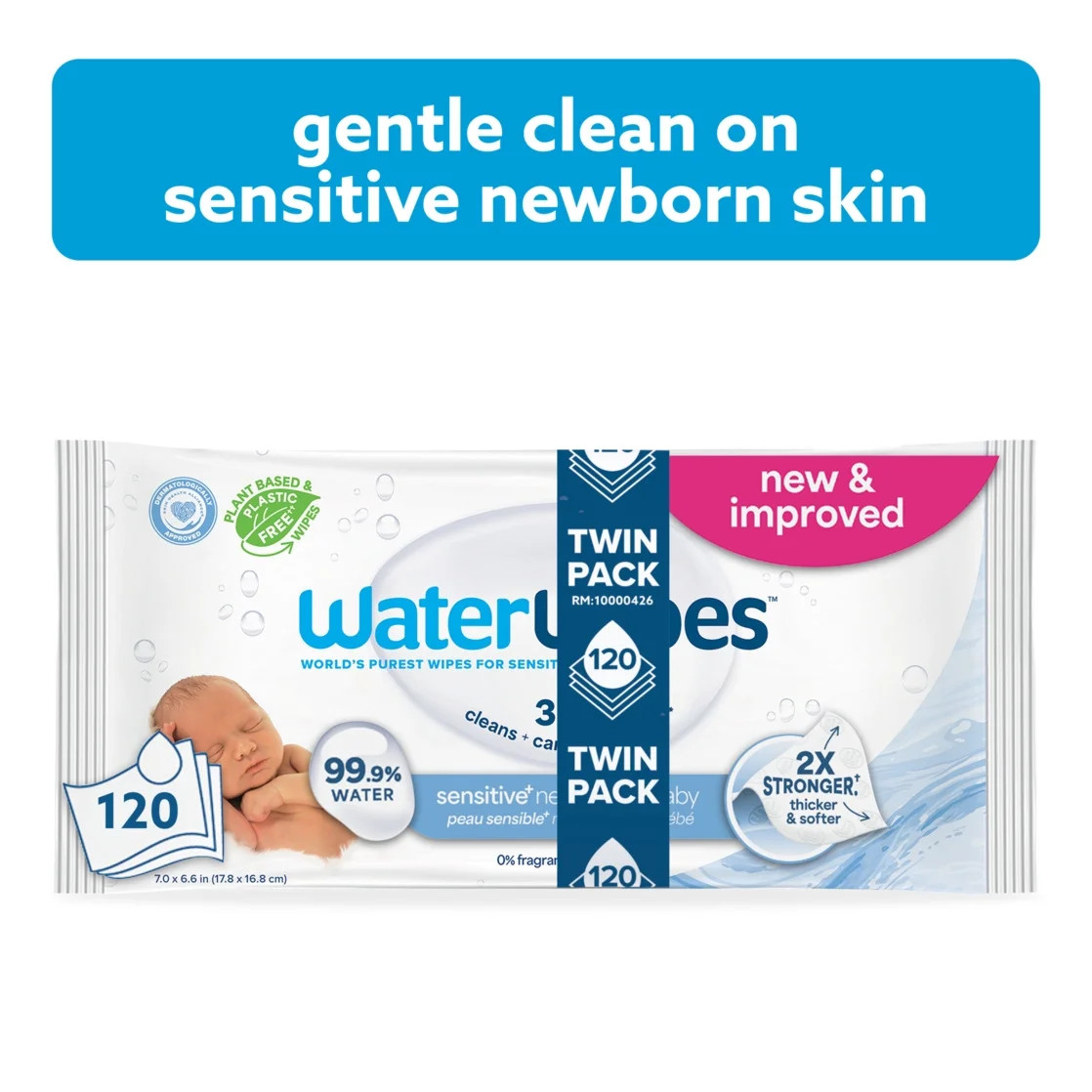 WaterWipes Sensitive Newborn & Baby Wipes, 3-In-1 Cleans, Cares, Protects, 99.9% Water, Unscented... | Walmart (US)