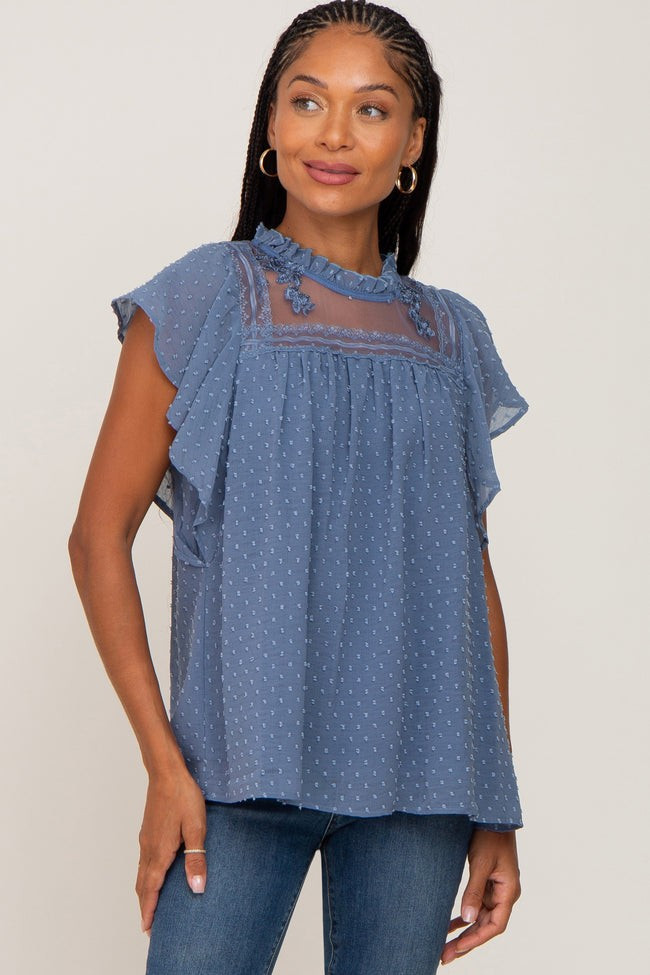 Blue Swiss Dot Ruffle Lace Blouse | PinkBlush Maternity