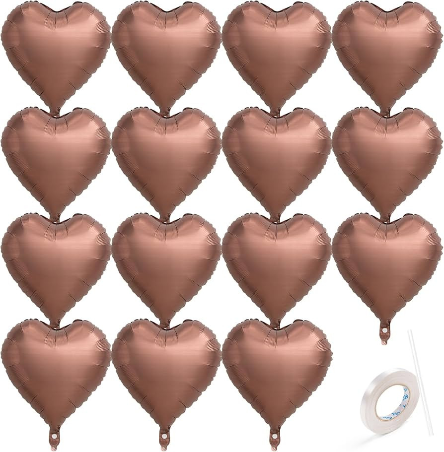 15 PCS Brown Heart Balloons, 18 Inch Heart Shaped Balloons Foil with Ribbon, Heart Foil Balloons ... | Amazon (US)