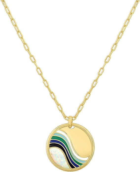 gorjana Swell Pendant Necklace, 18K Gold Plated, Adjustable Chain, Enamel Opal Handpainted Charm | Amazon (US)