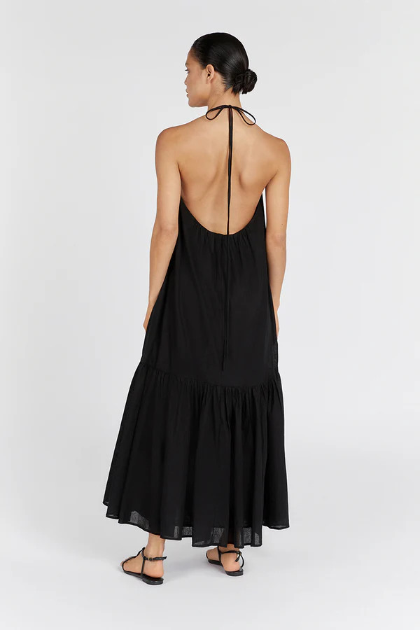 ARI BLACK LINEN HALTER MAXI DRESS | DISSH