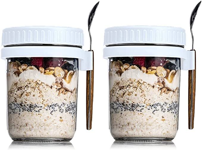 Xigugo Overnight Oats Jars, Overnight Oats Container with Lid and Spoon, 10 oz Cereal, Milk, Vege... | Amazon (US)