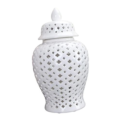 rockible Ceramic Ginger Jar Display Lattice Hollow Vase Temple Jar Porcelain Storage Jars Ornaments for Desktop Office Gift Decoration, White, 3.94 x 8.66inch | Amazon (US)