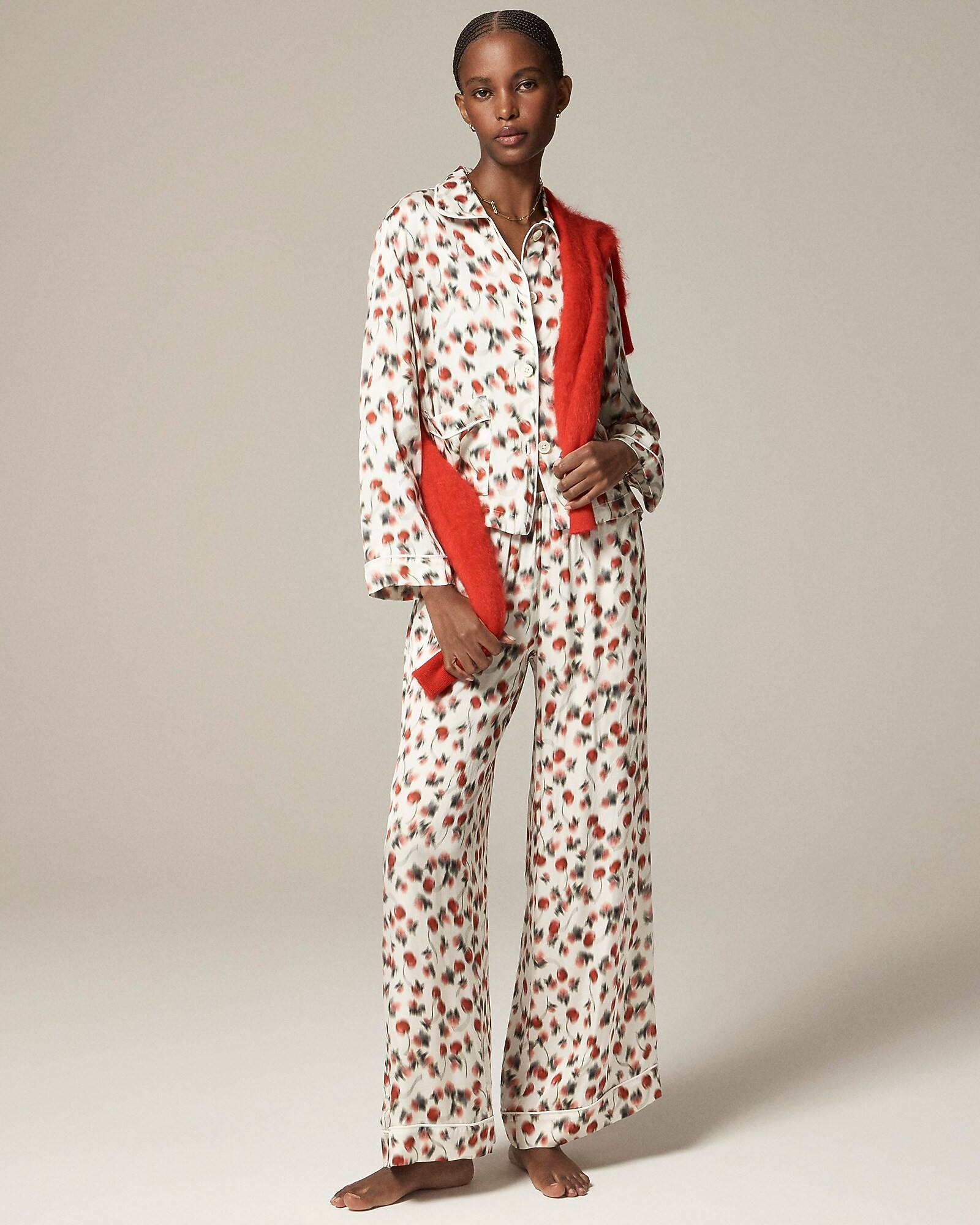 Soft shine pajama pant set in blurry cherry print | J. Crew US
