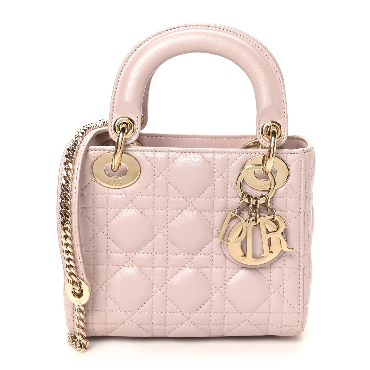 Lambskin Cannage Mini Lady Dior Rose Clair | FASHIONPHILE (US)