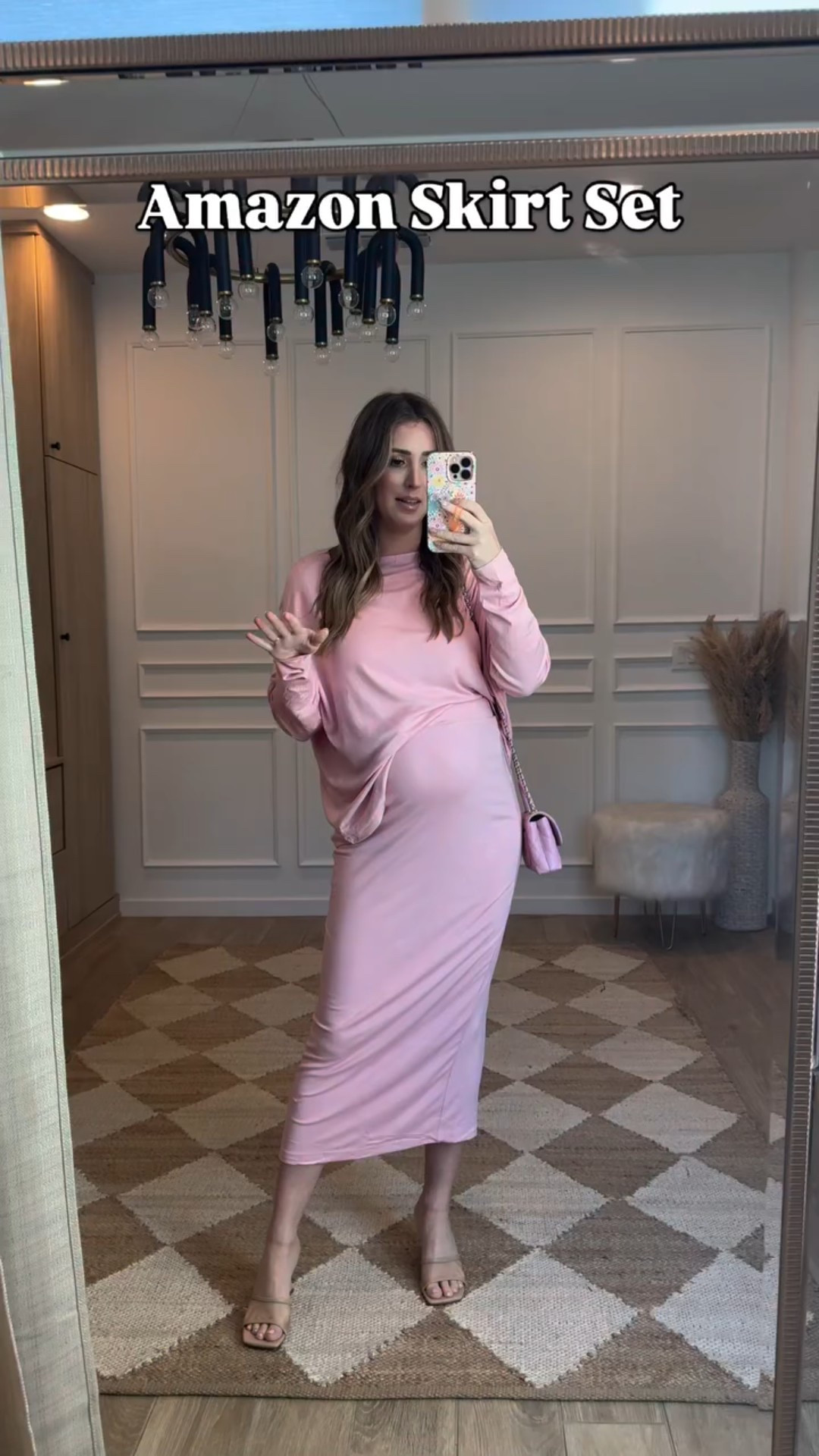 The most comfy skirt set I’ve ever put on!!! Comment SHOP for details to your DMs. It’s all Amazon, is not maternity but size up for bump.