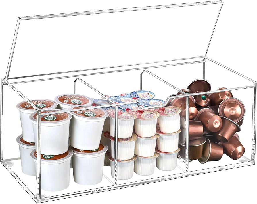 BEYGORM Acrylic Coffee Pod Holder with Lid for 24 Kcup, Clear Coffee Capsule Storage Organizer,3 ... | Amazon (US)