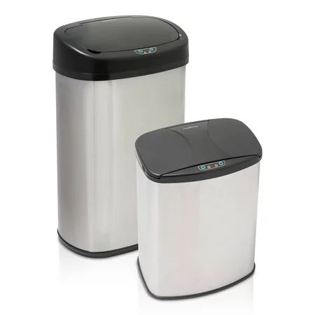 Brushed Stainless Steel Motion Activated Touch-Free Sensor Trashcan Set, 2-Pack, 13 Gal and 4 Gal | Walmart (US)